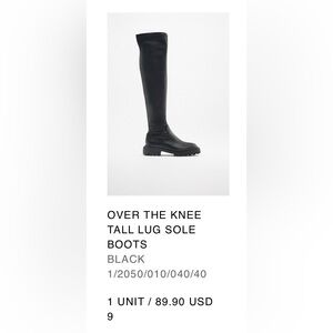 Zara Vegan Leather OTK Lug Sole Black Boots